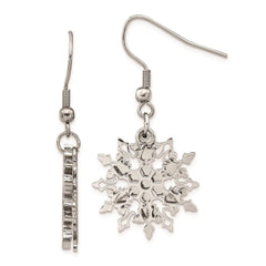 Stainless Steel Polished Snowflake Dangle Earrings