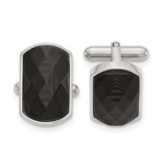 Stainless Steel Polished Solid Black Carbon Fiber Inlay Cuff Links