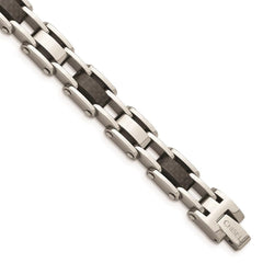 Stainless Steel Polished Solid Black Carbon Fiber Links 8.5in Bracelet