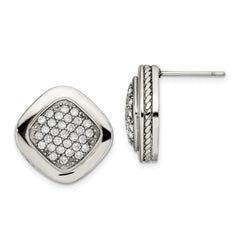 Stainless Steel Polished Square CZ Post Earrings