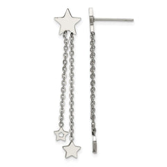 Stainless Steel Polished Stars Post Dangle Earrings