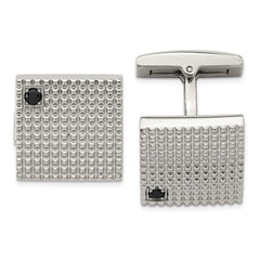 Stainless Steel Polished Texture Black CZ Cufflinks
