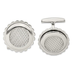 Stainless Steel Polished Textured Round Cufflinks