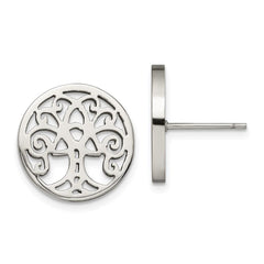 Stainless Steel Polished Tree of Life Post Earrings
