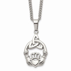 Stainless Steel Polished Trinity Knot and Claddagh Necklace