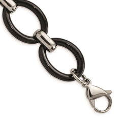Stainless Steel Polished w/ Black Ceramic w/ 1in ext. Bracelet