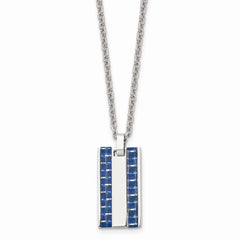 Stainless Steel Polished w/ Blue Carbon Fiber Inlay Small Dogtag Necklace