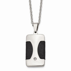 Stainless Steel Polished w/ CZ & Leather Reversible Inlay Necklace