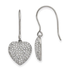 Stainless Steel Polished w/ Preciosa Crystal Heart Dangle Earrings