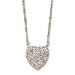 Stainless Steel Polished w/ Preciosa Crystal Heart w/2 inch ext Necklace
