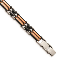 Stainless Steel Polished w/Blk Ceramic & Rose IP w/.5inext.Bracelet