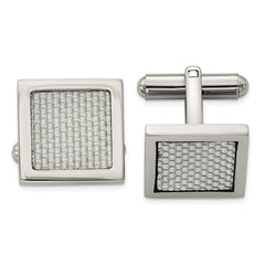 Stainless Steel Polished w/Grey Carbon Fiber Inlay Cufflinks