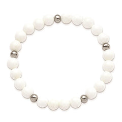 Stainless Steel Polished White Ceramic Beaded Stretch Bracelet