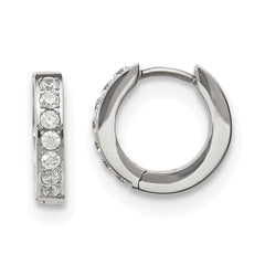 Stainless Steel Polished with 1 Row of CZ Hinged Hoop Earrings
