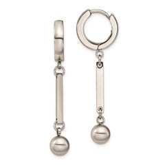 Stainless Steel Polished with Bar & Ball Dangle Hinged Hoop Earrings