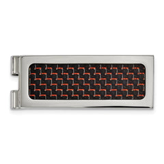 Stainless Steel Polished with Black and Red Carbon Fiber Inlay Money Clip