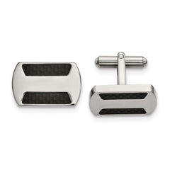 Stainless Steel Polished with Black Carbon Fiber Inlay Cufflinks