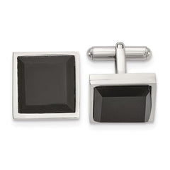 Stainless Steel Polished with Black Onyx Square Cuff Links