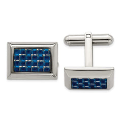 Stainless Steel Polished with Blue Carbon Fiber Inlay Cufflinks