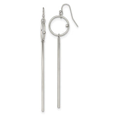 Stainless Steel Polished with Crystal Bar Dangle Shepherd Hook Earrings