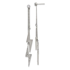 Stainless Steel Polished with Crystal Lightning Bolt Dangle Earrings