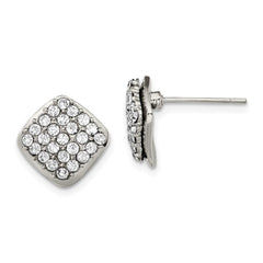Stainless Steel Polished with Crystal Square Post Earrings