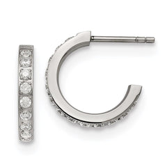 Stainless Steel Polished with CZ Post Hoop Earrings