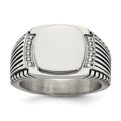 Stainless Steel Polished with CZ Signet Ring