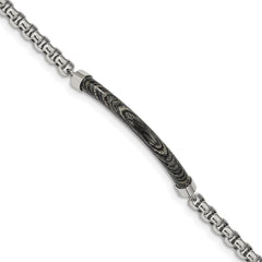 Stainless Steel Polished with Gray Wood 8.75in Bracelet