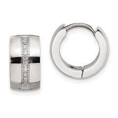 Stainless Steel Polished with Preciosa Crystal 7mm Hinged Hoop Earrings