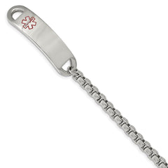 Stainless Steel Polished with Red Enamel 8.5in Medical ID Bracelet