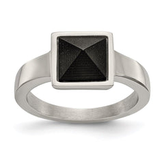 Stainless Steel Polished with Solid Black Carbon Fiber Geometric Ring