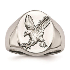 Stainless Steel Polished w/Sterling Silver Rhodium-plated Eagle Ring