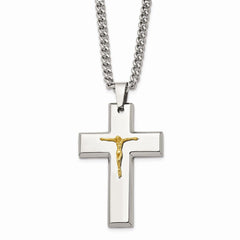 Stainless Steel Polished Yellow IP Crucifix Necklace