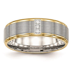 Stainless Steel Polished Yellow IP CZ Grooved Comfort Back Ring