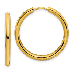 Stainless Steel Polished Yellow IP-plated 3mm Hinged Hoop Earrings