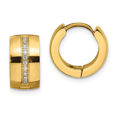 Stainless Steel Polished Yellow IP w/Preciosa Crystal Hinged Hoop Earrings