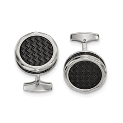 Stainless Steel Polished Zig Zag Black IP-plated Round Cufflinks