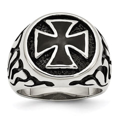 Stainless Steel Polished/Antiqued and Black IP-plated Ring