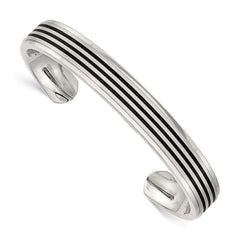 Stainless Steel Polished/Brushed Black Rubber Inlay Cuff Bangle