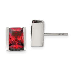Stainless Steel Red CZ Stone Post Earrings