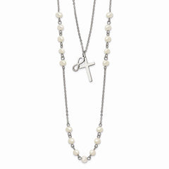 Stainless Steel w/ FWC Pearls Double Strand Infinity Cross Necklace