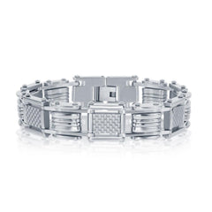 Stainless Steel White Carbon Fiber Link Bracelet, 8.5