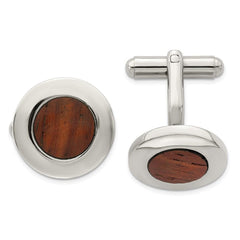Stainless Steel Wood Inlay Cuff Links