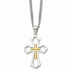Stainless Steel Yellow IP-plated Cross Brushed/Polished Necklace