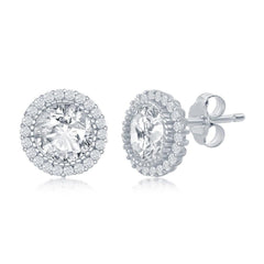 Sterling Silver 10mm Round CZ Halo Stud Earrings