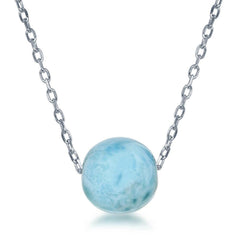 Sterling Silver 10MM Round Larimar Bead Necklace