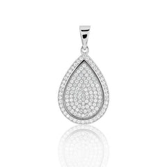Sterling Silver 129 stones Micro Pave Teardrop Pendant