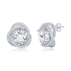 Sterling Silver 12mm Flower Design CZ Earrings