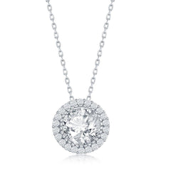 Sterling Silver 12mm Round Halo Cubic Zirconia Necklace